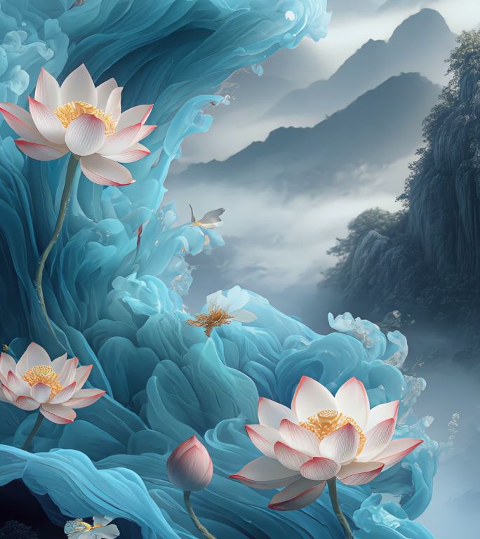竖屏禅意意境荷花莲花中国风古风