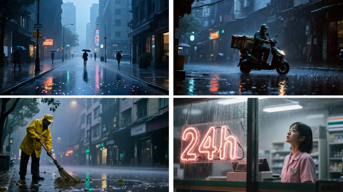 恶劣雷雨天气下的城市场景