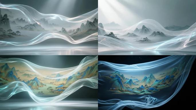 千里江山图 画卷国风水墨意境
