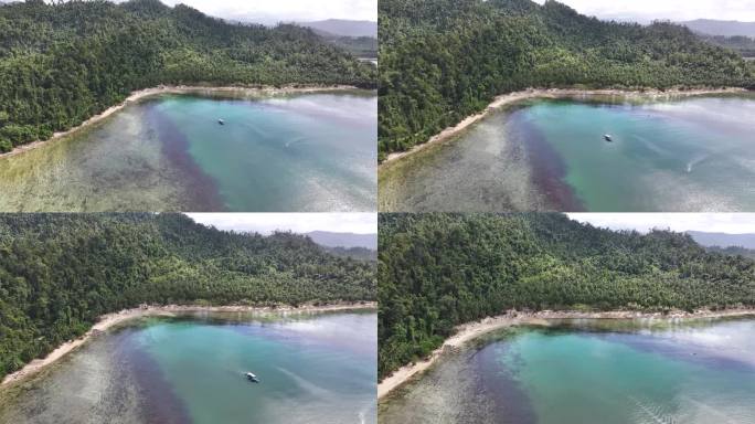 巴拉望岛的椰子海滩航拍广角，菲律宾热带异域旅行目的地。