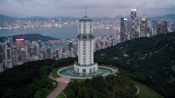 太平山顶夜景航拍维多利亚港城市风光