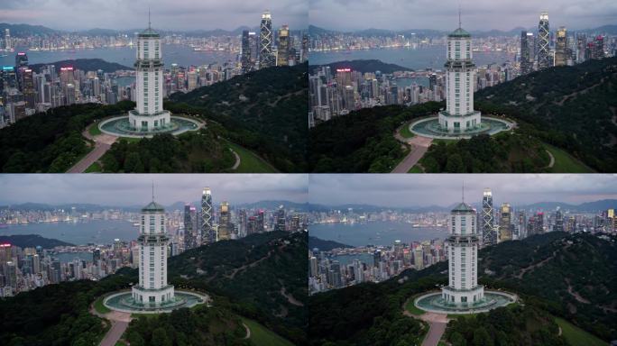 太平山顶夜景航拍维多利亚港城市风光