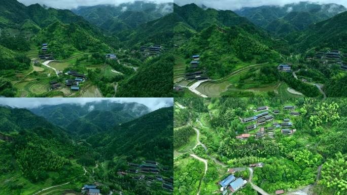 绿色山峦间古村落