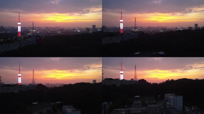 城市夜景与电视塔的黄昏