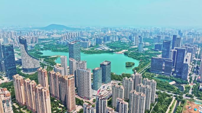 合肥政务区天鹅湖万象城城市航拍