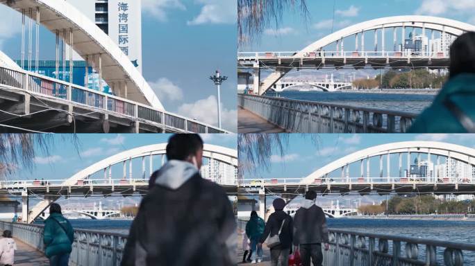 城市桥梁行人漫步-大理兴盛大桥-慢动作