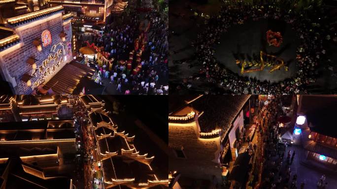 益阳明清古巷夜景龙舞民俗表演