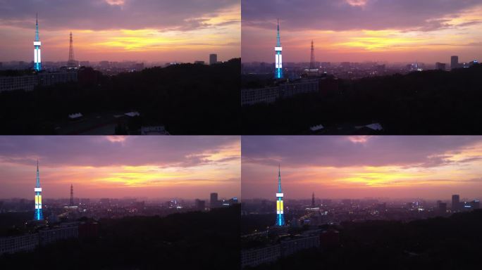 城市夜景与电视塔的黄昏