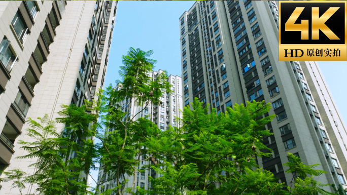 绿色生态小区居民楼 高层住宅社区绿化
