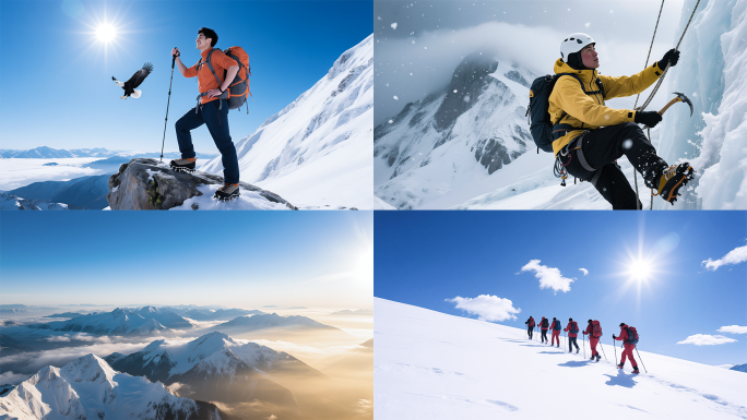 雪山团队雪山航拍攀登雪山唯美雪山励志奋斗