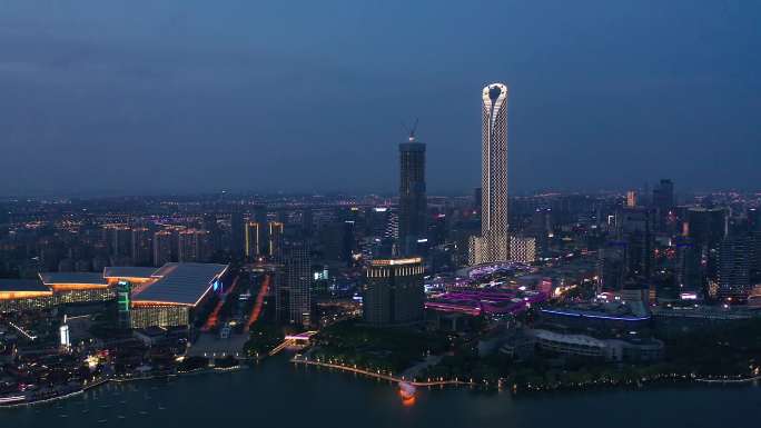 苏州城市日落景观风景航拍