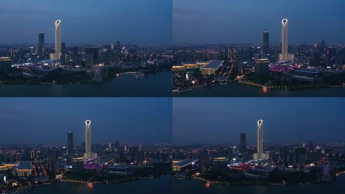 苏州城市日落景观风景航拍