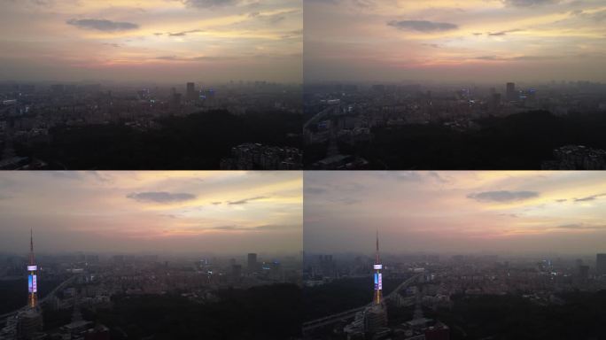 城市夜景与绚丽晚霞