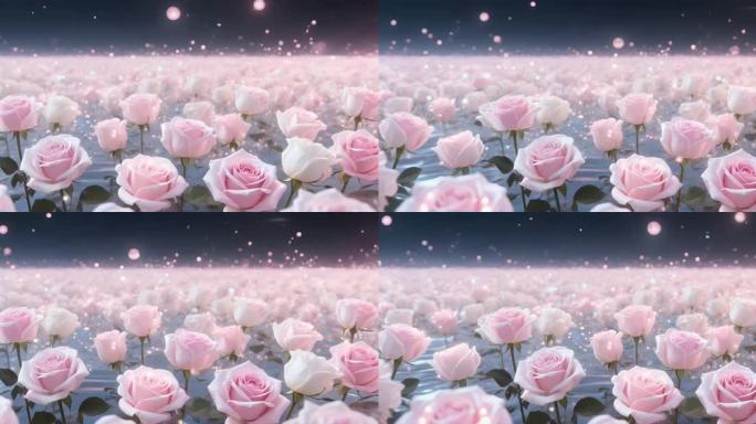 婚礼背景 浪漫玫瑰花海与光点