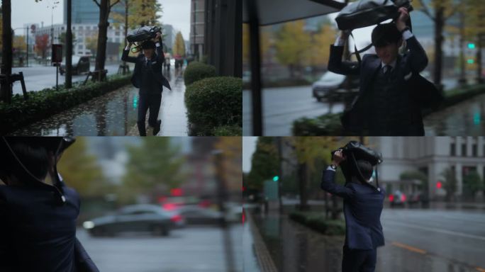 商人在雨中奔跑