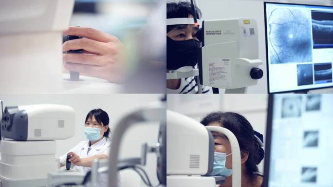 眼科医生为患者进行眼部检查