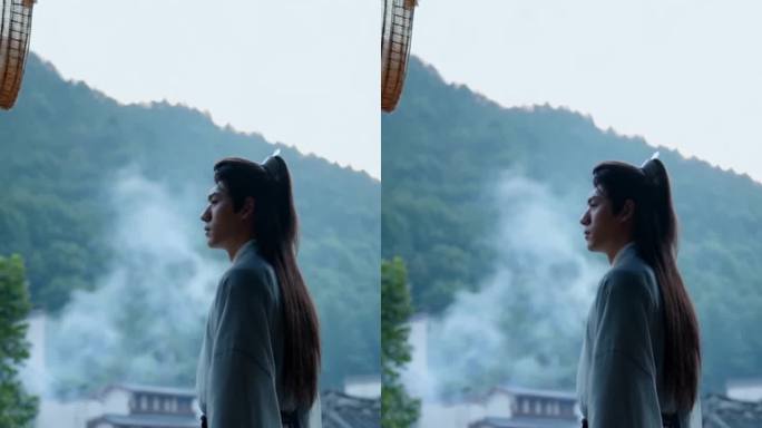 古风男子山间眺望