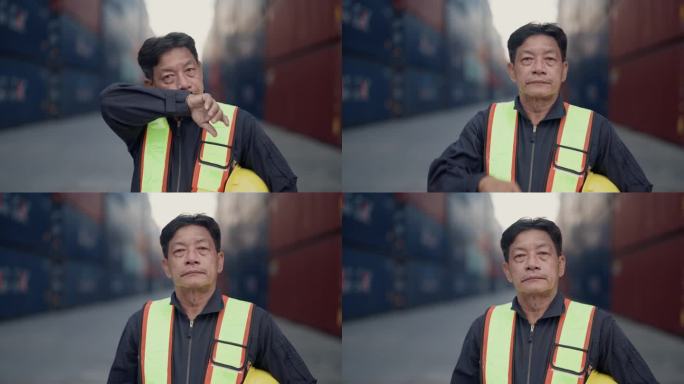 在集装箱堆场和港口堆场工作的工人已经疲惫不堪。缓慢的运动。