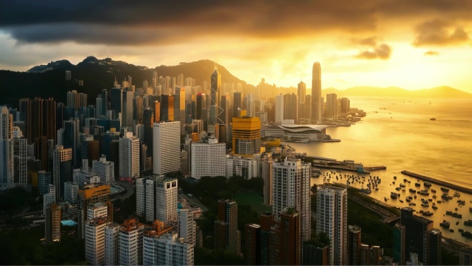 维多利亚港夜景 香港航拍  香港延时