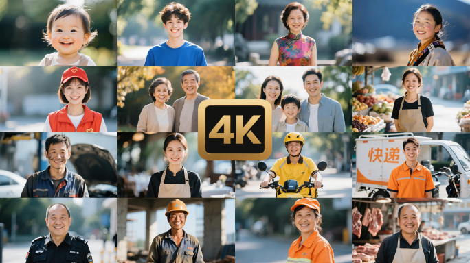 4K各年龄段及各行业人物幸福笑脸