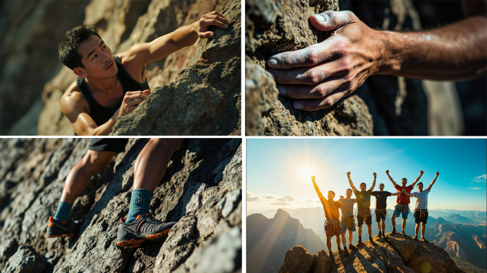 攀岩挑战登山爬山攀爬攀登成功登顶励志