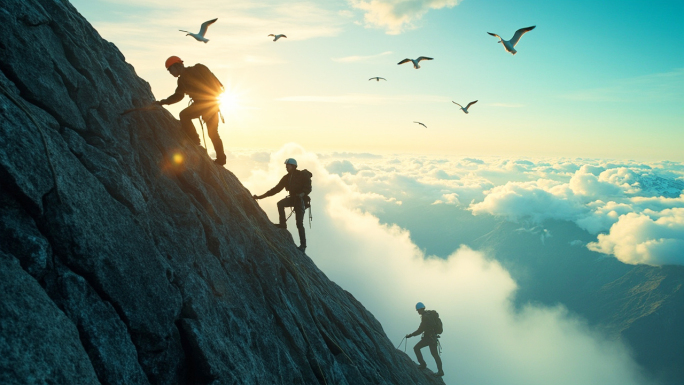 攀岩挑战登山爬山攀爬攀登成功登顶励志