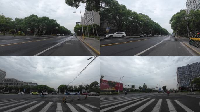 街道非机动车道骑行雨中骑行