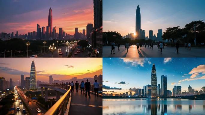 深圳城市地标航拍延时摄影日落日出黄昏夜景