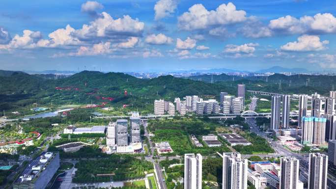 航拍深圳市光明全景蓝天白云