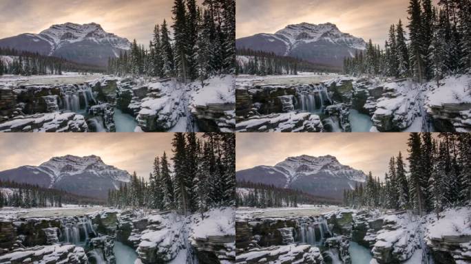 加拿大落基山脉阿萨巴斯卡瀑布贾斯珀国家公园的时间流逝