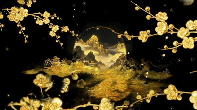 金色水墨中国风意境山水