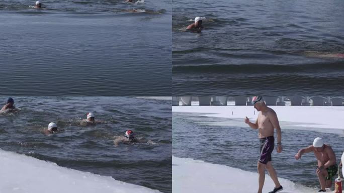 冬泳爱好者挑战寒冬 牡丹江冬泳