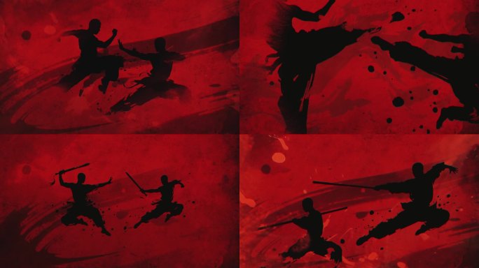 武术 功夫格斗 中国风剪影武打 舞台背景