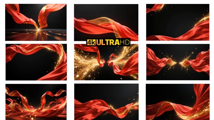 【4K合集】红色绸缎飞舞 震撼背景