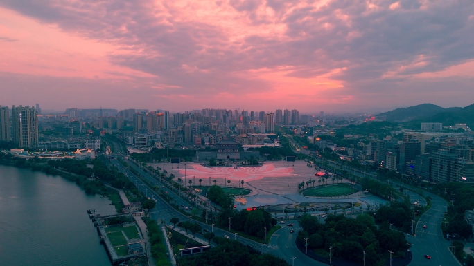 揭阳楼晚霞夜景 揭阳楼航拍 揭阳