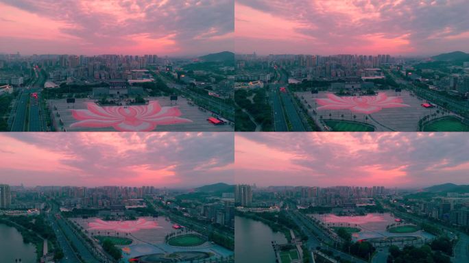 揭阳楼晚霞夜景 揭阳楼航拍 揭阳