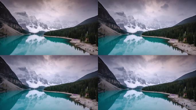 加拿大落基山脉冰碛湖班夫国家公园的时间流逝