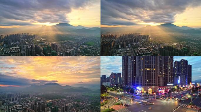 贵港平天山夕阳耶稣光航拍视频素材