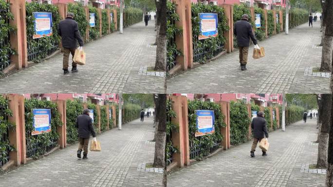 老人街头悠闲散步