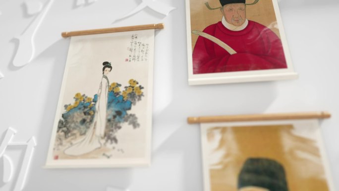 中国风古画卷轴展示