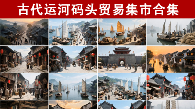 古代运河码头集市丝绸之路贸易繁荣