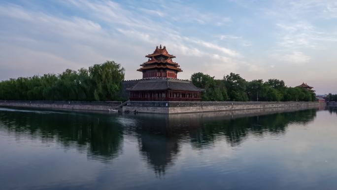 故宫角楼水面倒影云彩延时