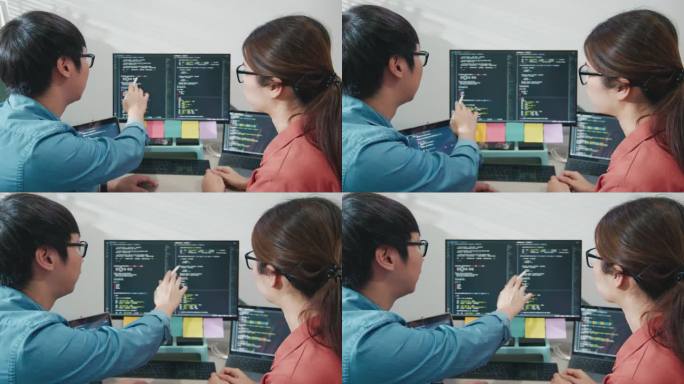 两位IT软件工程师讨论代码程序计算机