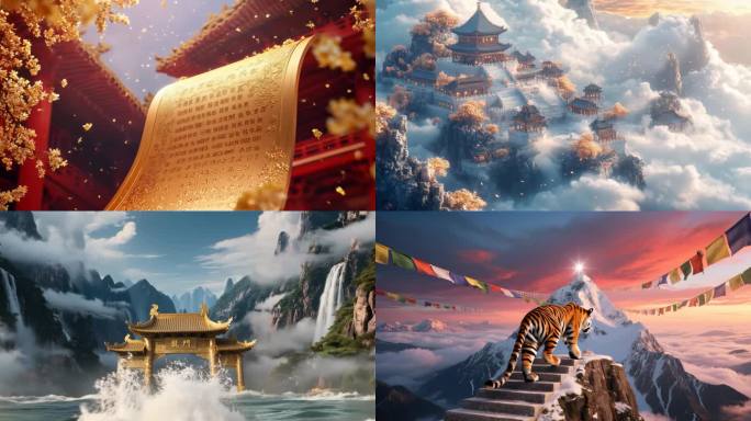 4K高铁桂花鲲鹏宫殿鲤鱼跃龙门金榜题名