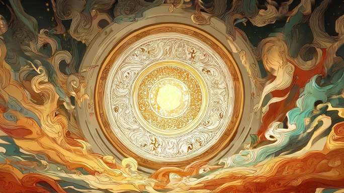 敦煌宽屏背景祥云东方神话金色图腾背景