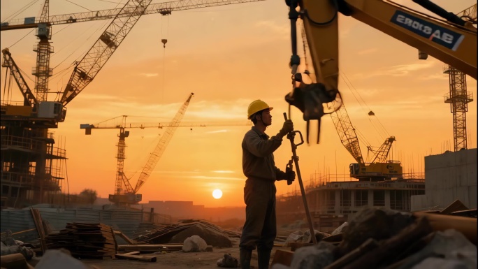 繁忙的建筑工地建设工人与机械