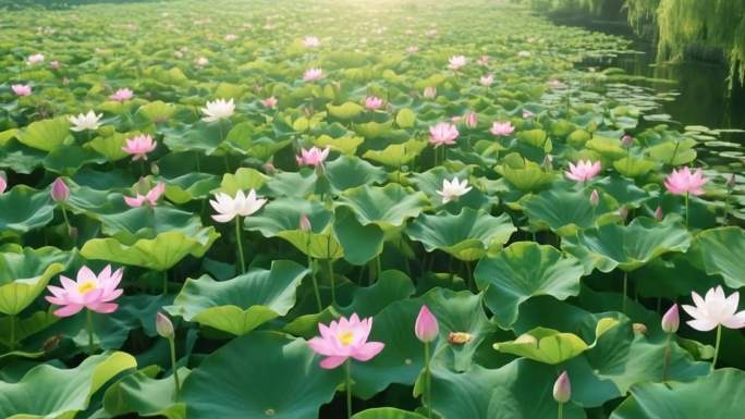 荷塘青蛙夏日唯美荷花合集莲叶水珠中国风