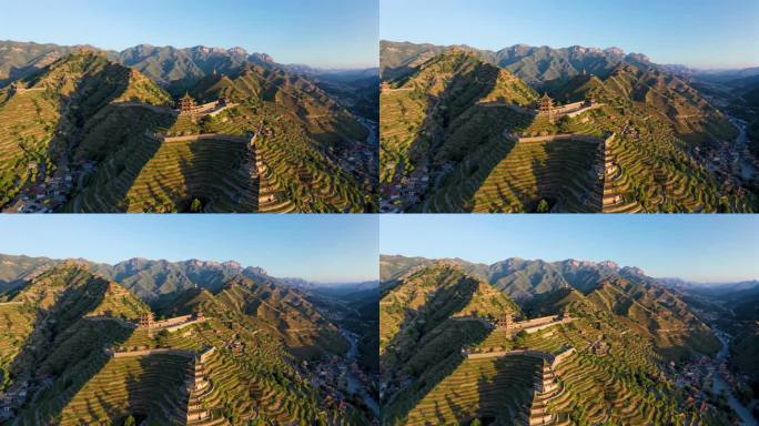 山峦梯田古建筑风光壮美山河古建景观