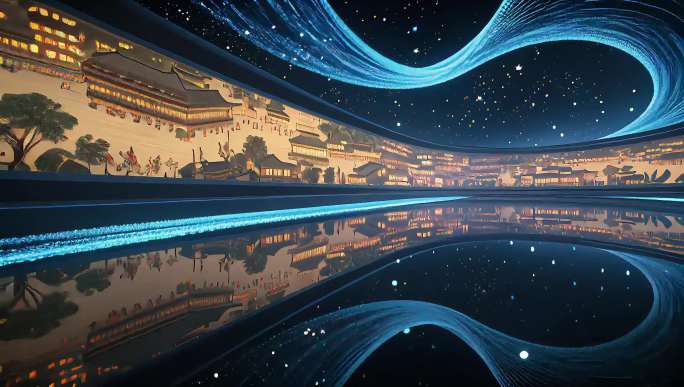 中华五千年穿越古今科技水墨古镇夜景数据