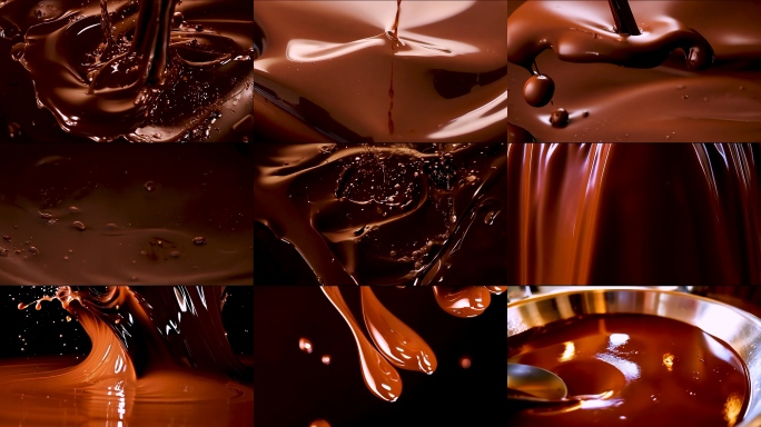 融化巧克力丝滑瞬间浓郁巧克力流动甜品特写